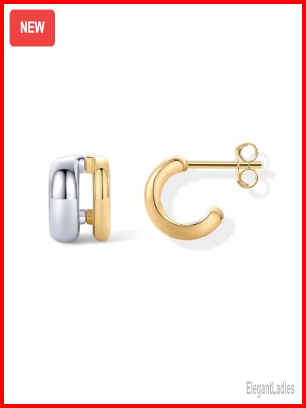 14K Gold Plated Two Tone Geometric Double Hoop Earrings for Women Hypoallergenic